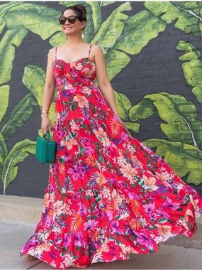 eliza j floral cascade ruffle long sleeve dress Floral Long Sleeve Cascade Ruffle Maxi Dress (Women)